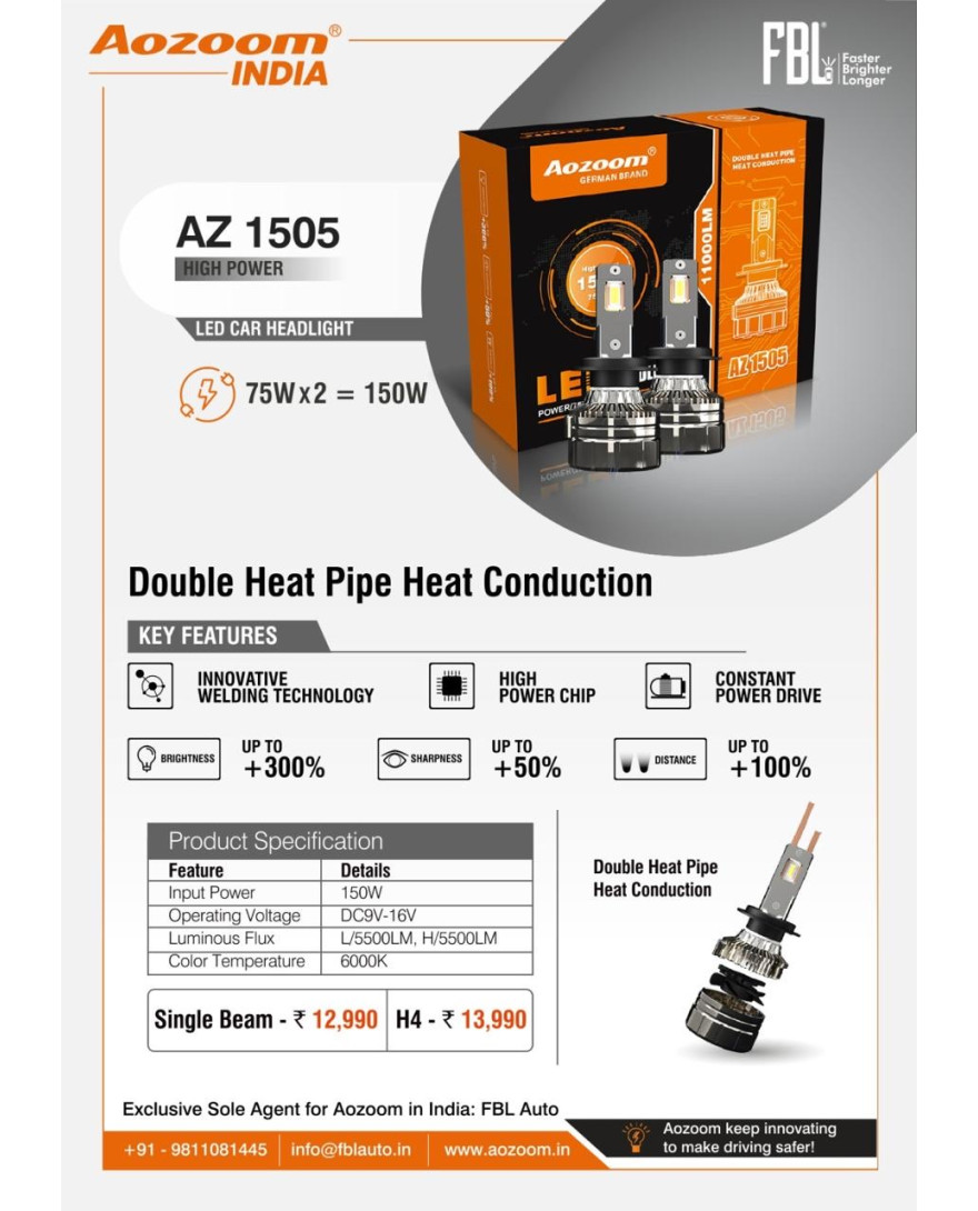 Aozoom AZ 1505 75Wx2 CAR LED BULBS | Lumen Flux 5000LM