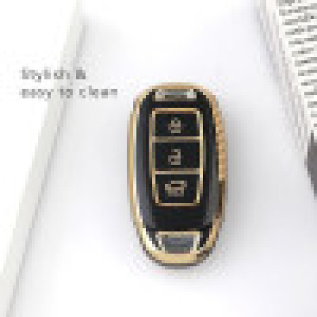 keycare TPU key cover for i20, Kona, Verna 3 button flip key | TP43 | Gold Black keycare TPU key cover for i20, Kona, Verna 3 button flip key | TP43 | Gold Black