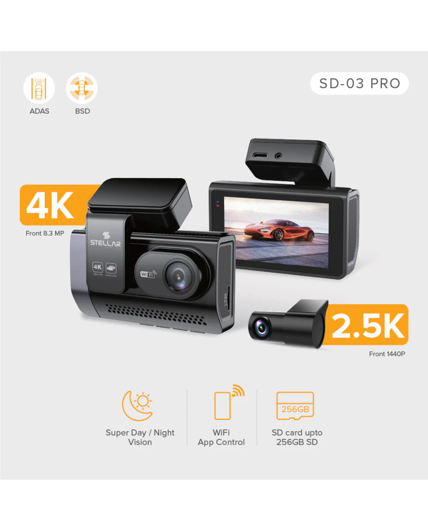 STELLAR SD-03 PRO 4K FRONT 2.5K REAR DASHCAM