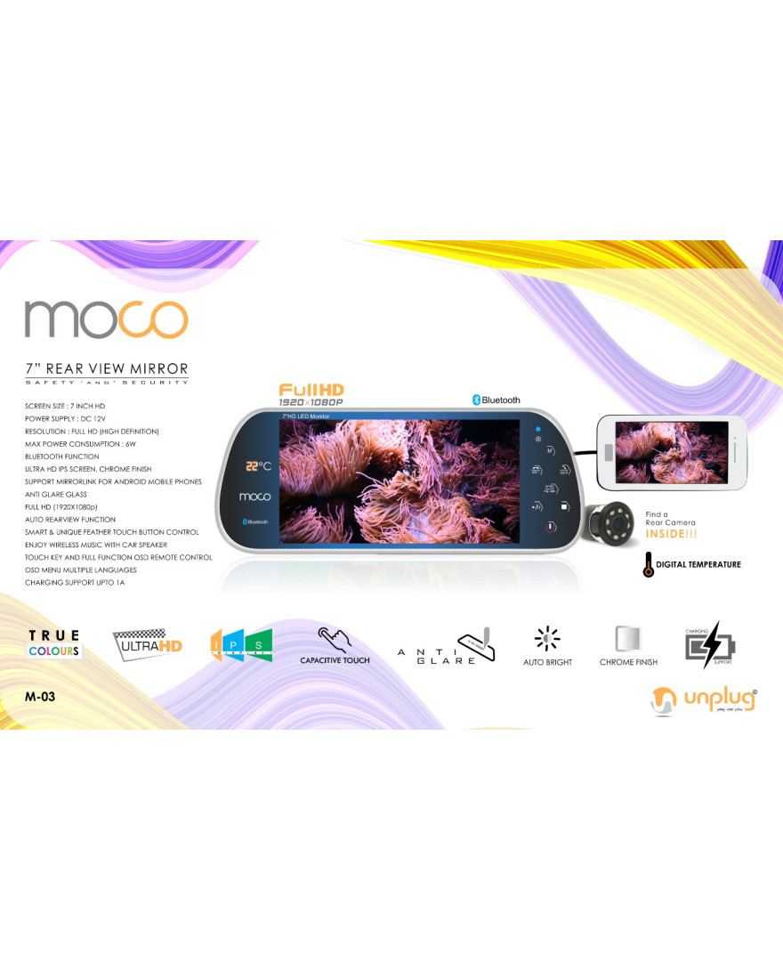 MOCO M-03 MIRROR SCREEN 7" WITH LED CAMERA & TEMP DISPLAY