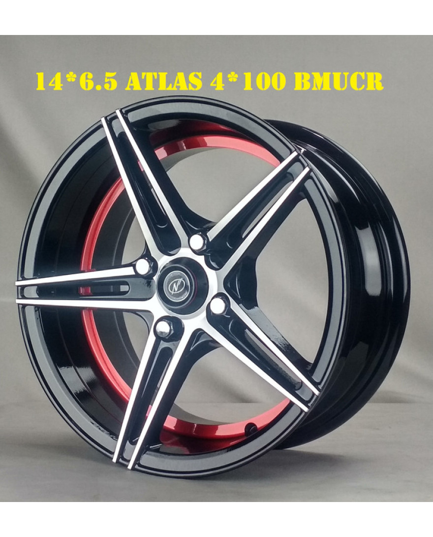 NEO WHEELS ATLAS 14X 6.5 Black Machined Under Cut Red (BMUCR) Finish 4 Holes Alloy Wheels (set of 4)