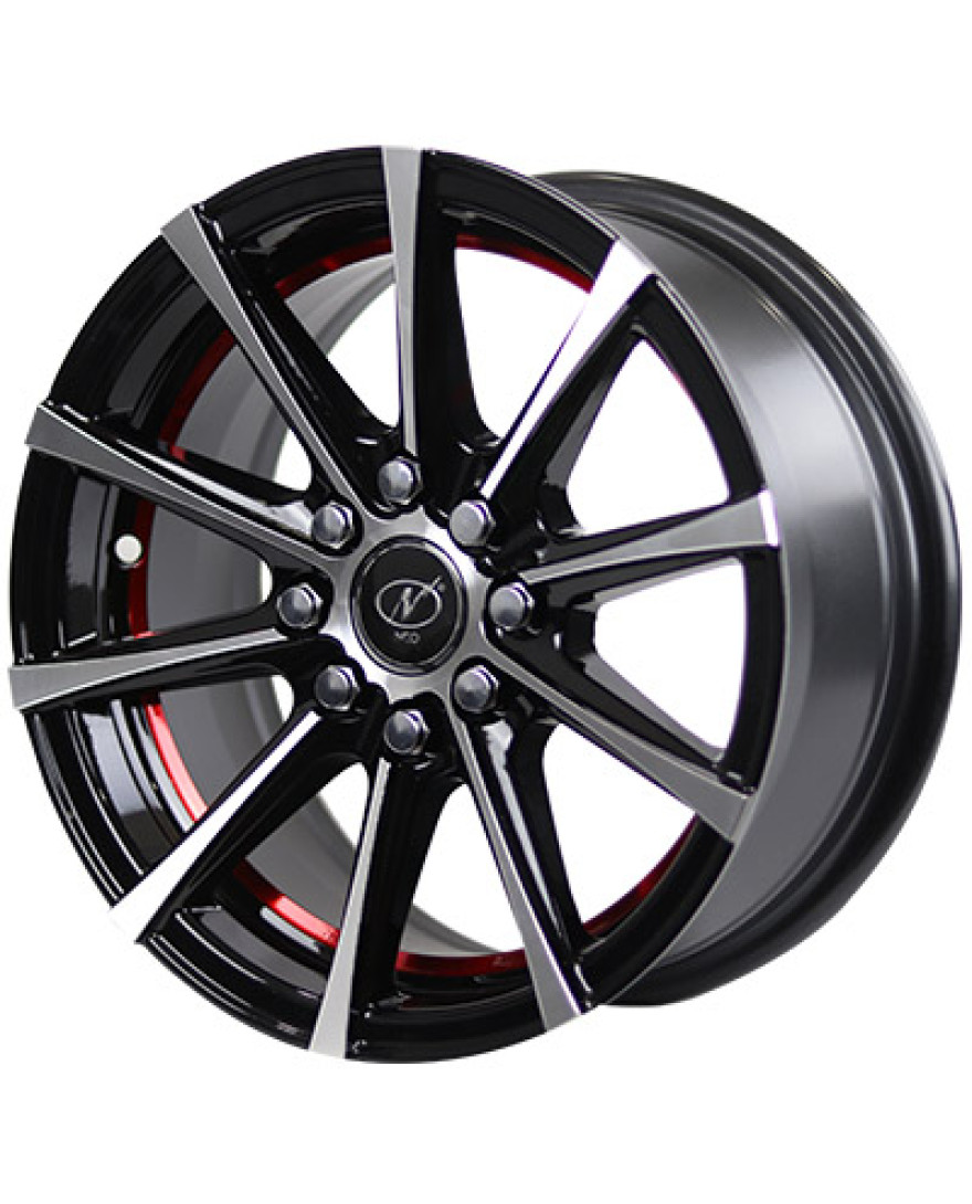 NEO WHEELS EXOTIC 14inch X 6inch BLACK MACHINED UNDER CUT RED(BMUCR) Finish 8 Holes Alloy Wheels (PCD-100/108mm) (set of 4)