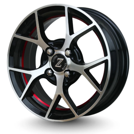 Zetta Alloy Wheels SOS-100 14 Inch Black Machined Under Cut Red BMUCR finish PCD 4x100 |Size 14x5.5 Inch