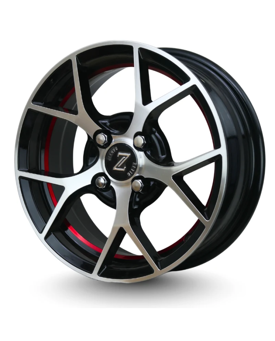 Zetta Alloy Wheels SOS-100 14 Inch Black Machined Under Cut Red BMUCR finish PCD 4x100 |Size 14x5.5 Inch