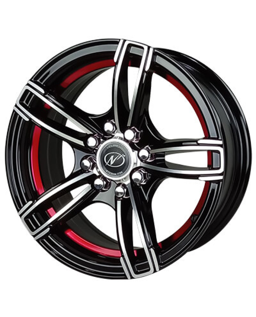 NEO WHEELS Shark 14inch X 6inch Black Machined Under Cut Red(BMUCR) Finish 8 Holes Alloy Wheels (PCD-100mm) (set of 4)