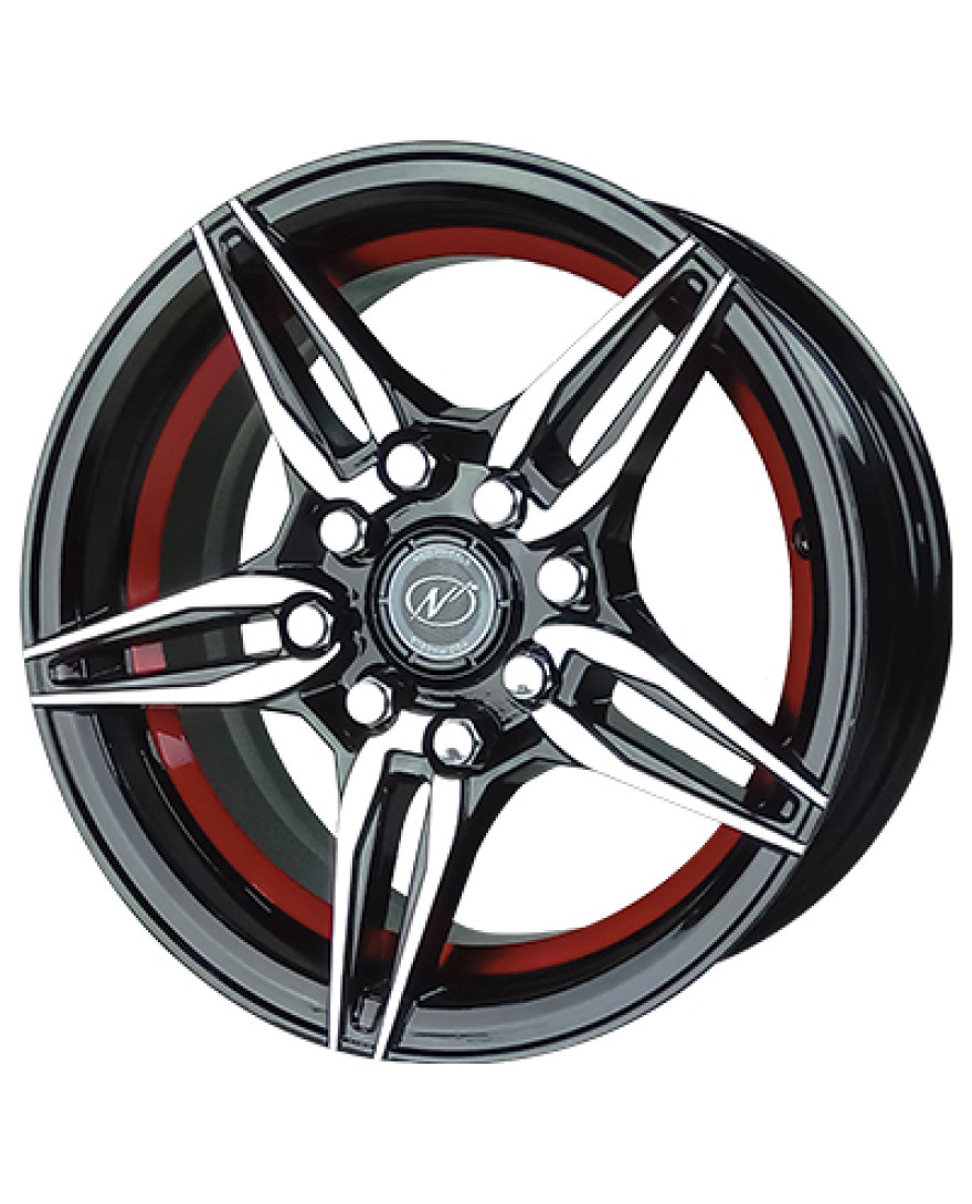 NEO WHEELS Steam 14inch X 6inch Black Machined Under Cut Red(BMUCR) Finish 8 Holes Alloy Wheels (PCD-100mm) (set of 4)