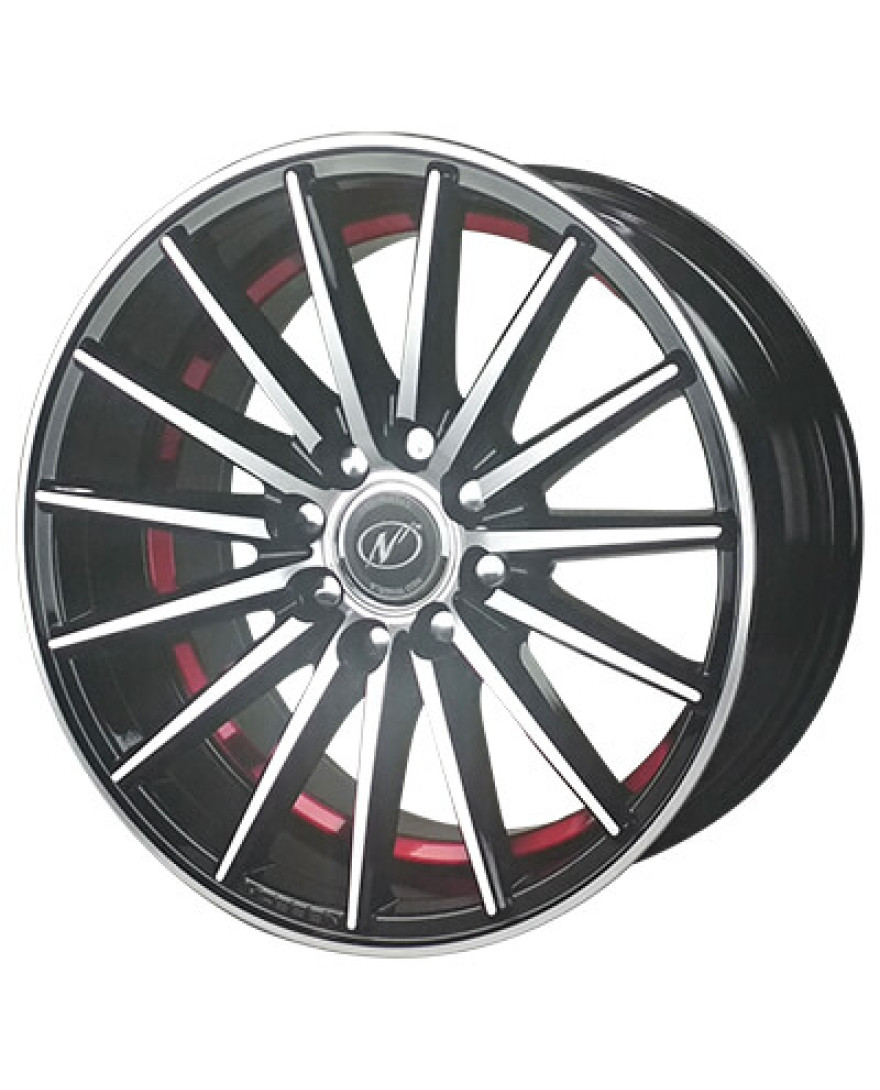 Fly in Black Machined Undercut Red finish. The Size of alloy wheel is 15x7 inch and the PCD is 8x100/108(SET OF 4)