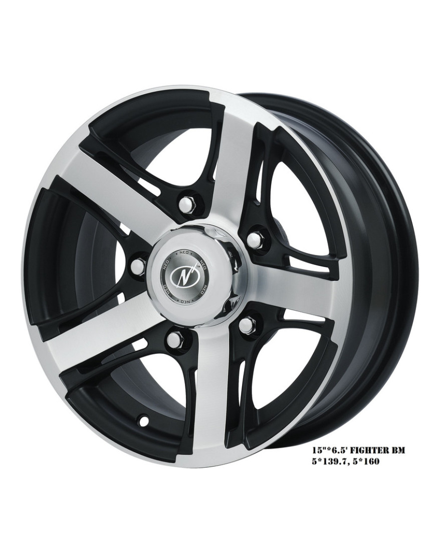 NEO WHEELS Fighter 15inch X 6.5inch Black Machined(BM) Finish 5 Holes Alloy Wheels (set of 4)
