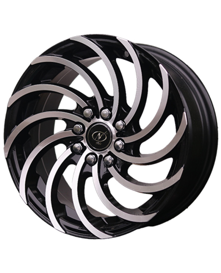 Snake in Black Machined. The Size of alloy wheel is 15 inch and the PCD is 8/100x108(SET OF 4)