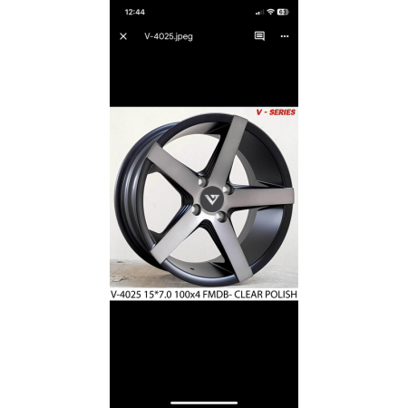 V_4025 in Clear Polish finish. The Size of alloy wheel is 15 inch and the PCD is 4x100(SET OF 4) V_4025 in Clear Polish finish. The Size of alloy wheel is 15 inch and the PCD is 4x100(SET OF 4)