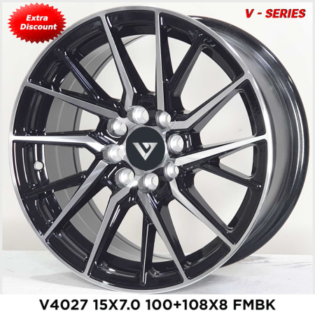 V-4027 in FMBK finish. The Size of alloy wheel is 15x7 inch and the PCD is 8x100/108(SET OF 4) V-4027 in FMBK finish. The Size of alloy wheel is 15x7 inch and the PCD is 8x100/108(SET OF 4)