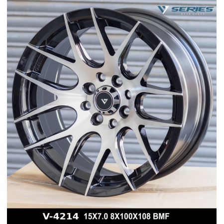 V-4214 in BMF finish. The Size of alloy wheel is 15x7 inch and the PCD is 8x100/108(SET OF 4) V-4214 in BMF finish. The Size of alloy wheel is 15x7 inch and the PCD is 8x100/108(SET OF 4)