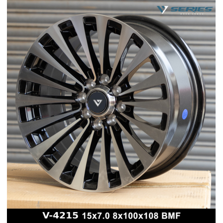 V-4215 in BMF finish. The Size of alloy wheel is 15x7 inch and the PCD is 8x100/108(SET OF 4) V-4215 in BMF finish. The Size of alloy wheel is 15x7 inch and the PCD is 8x100/108(SET OF 4)