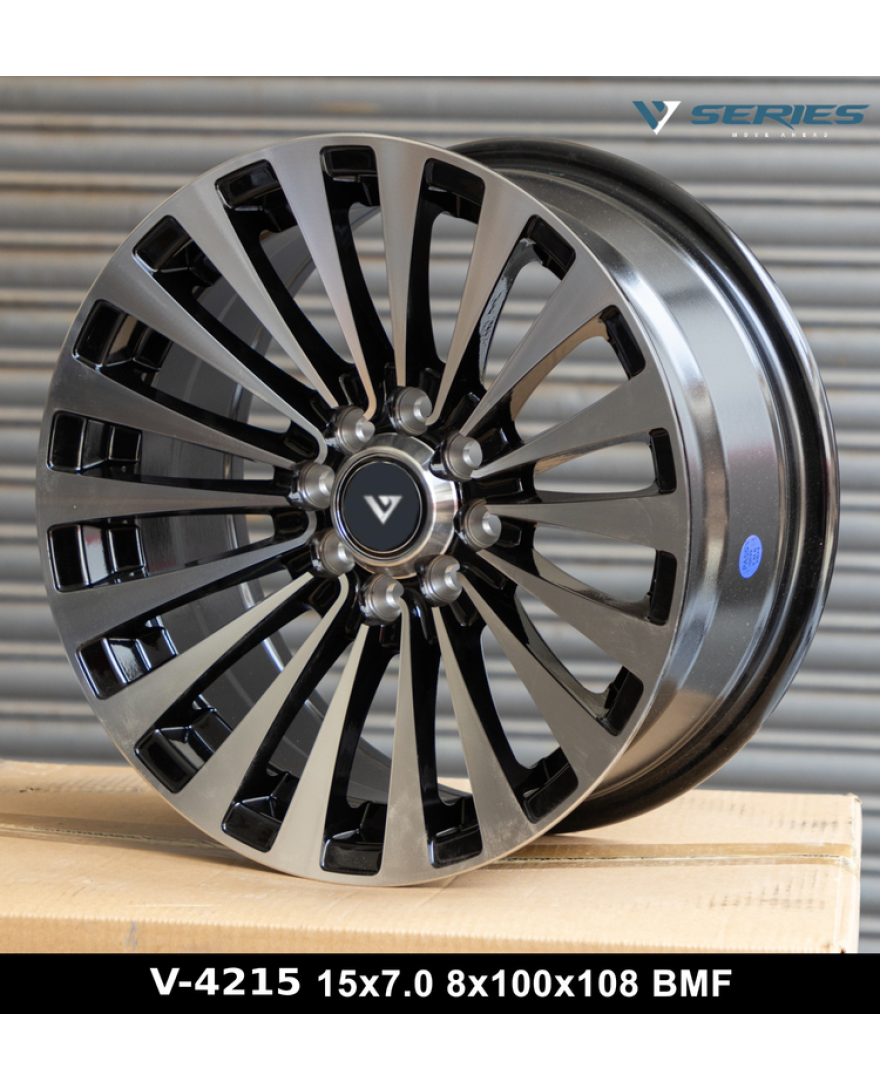 V-4215 in BMF finish. The Size of alloy wheel is 15x7 inch and the PCD is 8x100/108(SET OF 4)
