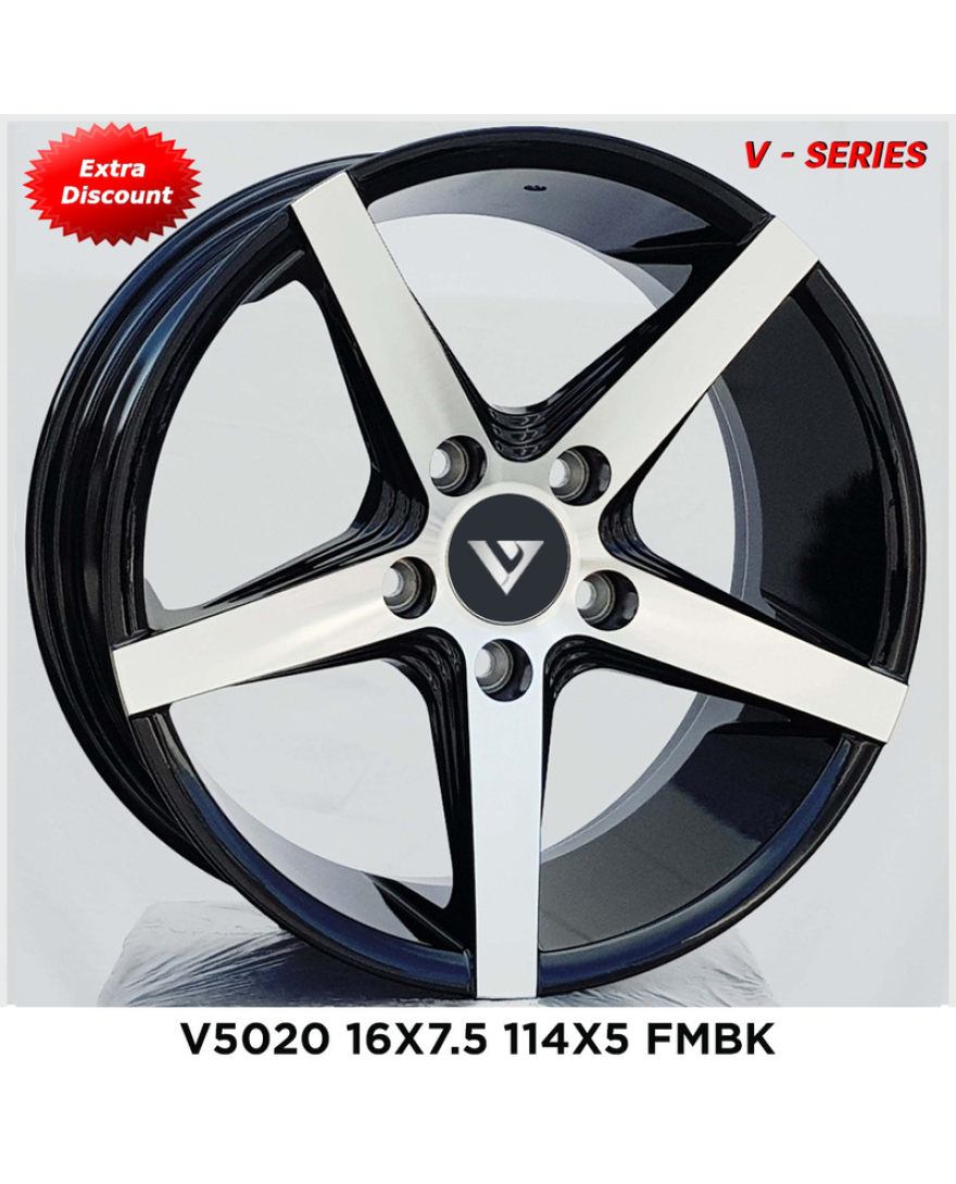 V-5020 in FMBK finish. The Size of alloy wheel is 16x7.5 inch and the PCD is 5x114.3