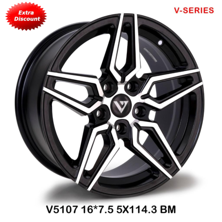 V-5107 in BM finish. The Size of alloy wheel is 16x7.5 inch and the PCD is 5x114.3 V-5107 in BM finish. The Size of alloy wheel is 16x7.5 inch and the PCD is 5x114.3