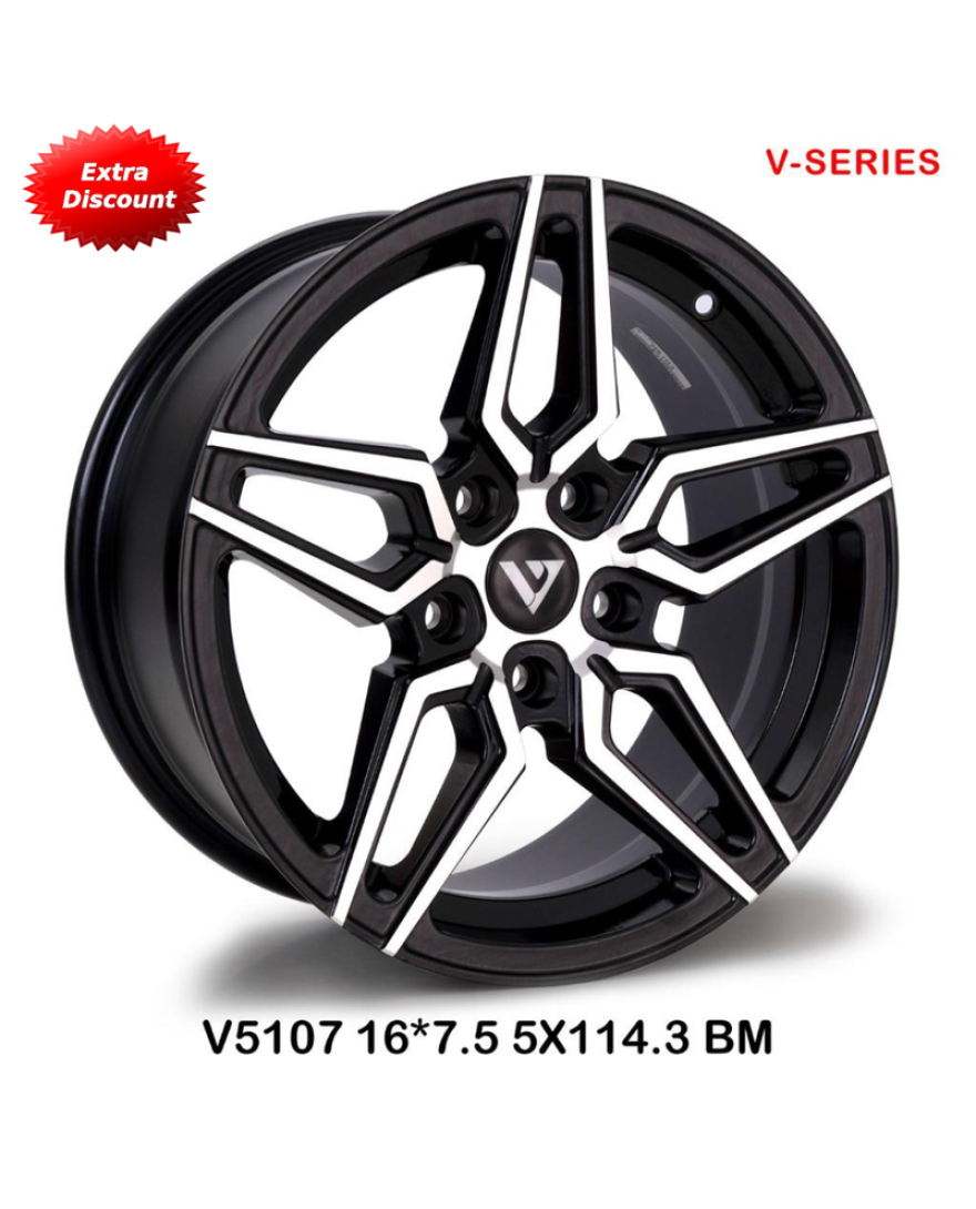 V-5107 in BM finish. The Size of alloy wheel is 16x7.5 inch and the PCD is 5x114.3