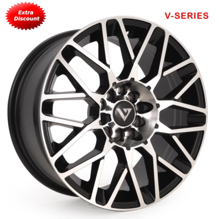 V-5117 in Black Machined finish. The Size of alloy wheel is 16x7.5 inch and the PCD is 8x100/108(SET OF 4) V-5117 in Black Machined finish. The Size of alloy wheel is 16x7.5 inch and the PCD is 8x100/108(SET OF 4)