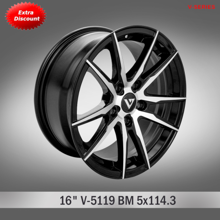 V-5119 in BM finish. The Size of alloy wheel is 16x7.5 inch and the PCD is 5x114.3