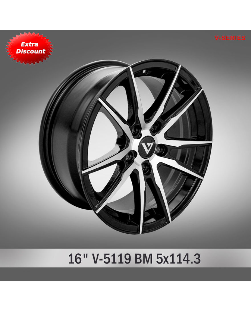 V-5119 in BM finish. The Size of alloy wheel is 16x7.5 inch and the PCD is 5x114.3