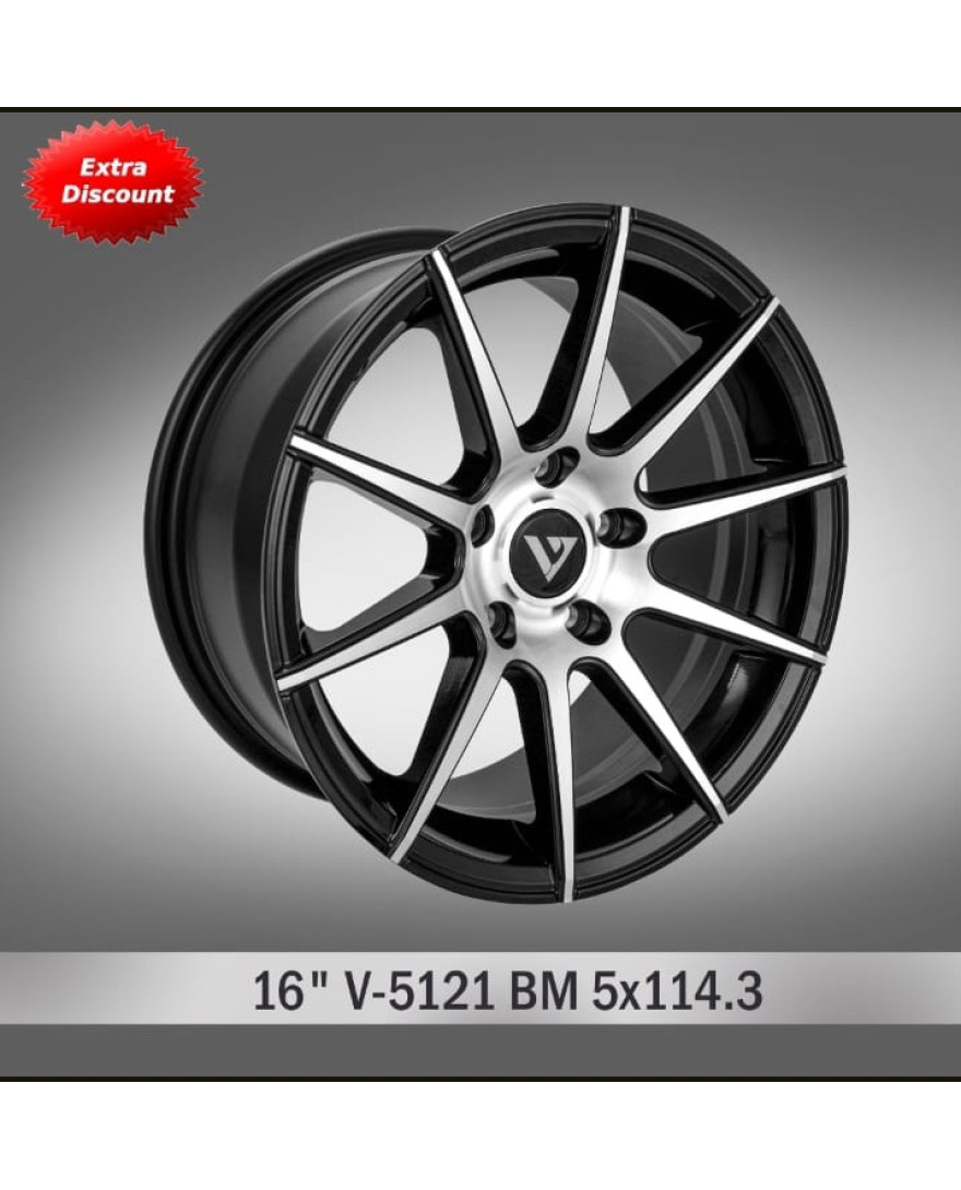 V-5121 in Black Machined finish. The Size of alloy wheel is 16x7 inch and the PCD is 5x114.3
