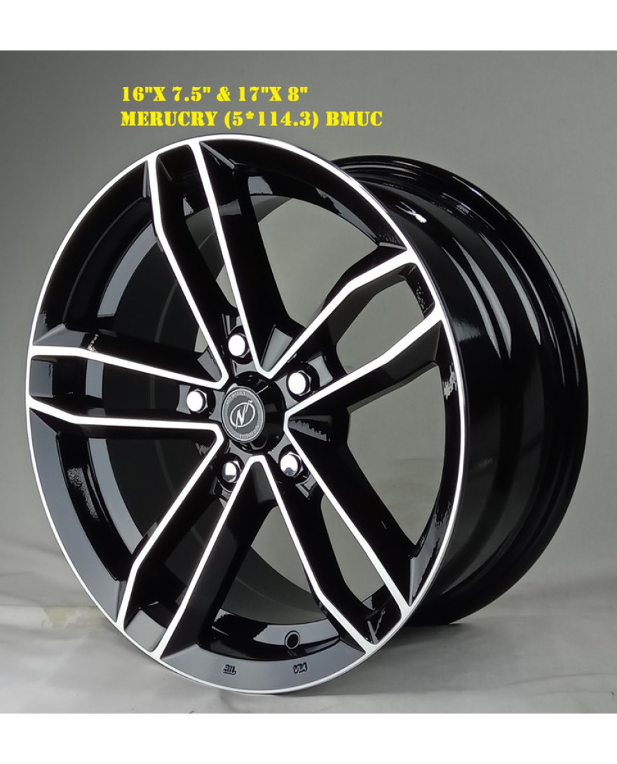 Mercury in Black Machined Under Cut finish. The Size of alloy wheel is 17x8 inch and the PCD is 5x114.3(SET OF 4)