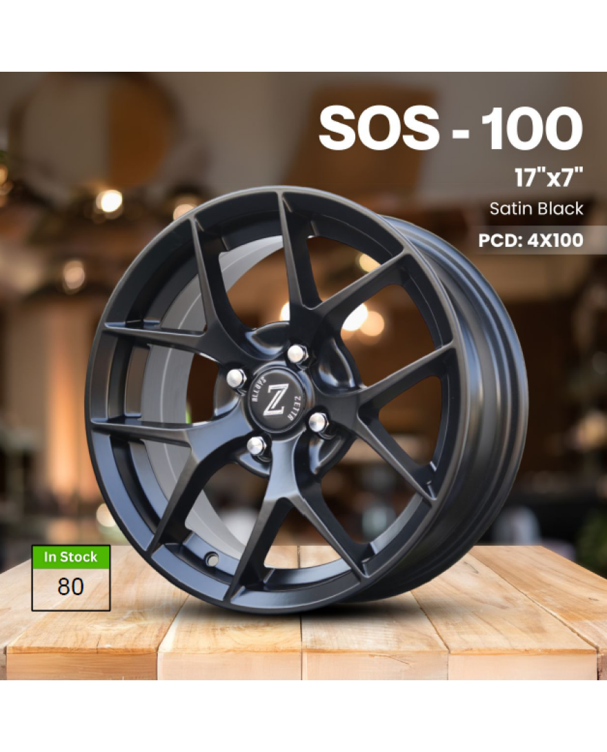 Zetta Alloy Wheels SOS-100 17 Inch Satin Black SB finish PCD 4x100 | Size 17x7 Inch