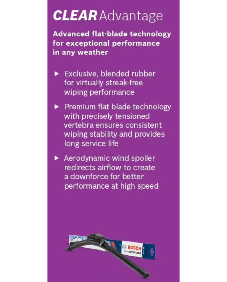 Bosch | Size 16 Inch | CLEAR Advantage Single | Flat Blade Performance Wiper Blade