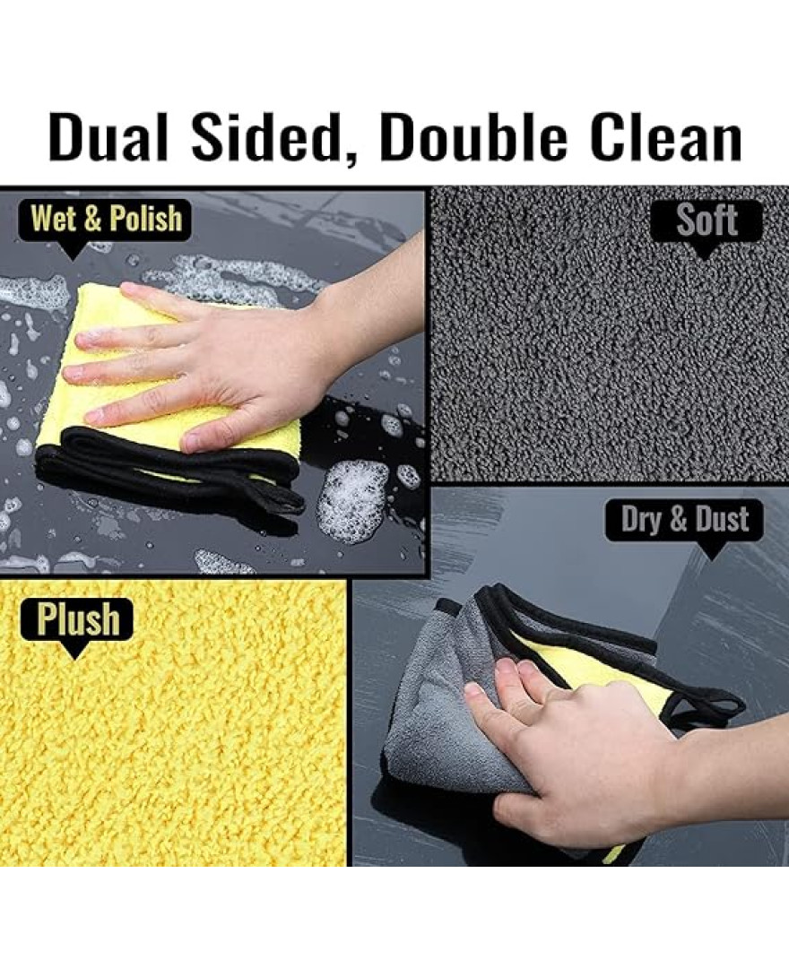Audio Wheels Microfiber Towels for Cars, 4 Pack Soft and Absorbent Car Drying Towel, 40X40 CM 600gsm, Dual-Sided Microfiber Cleaning Cloth car Towel Set for Cleaning, Detailing, Household