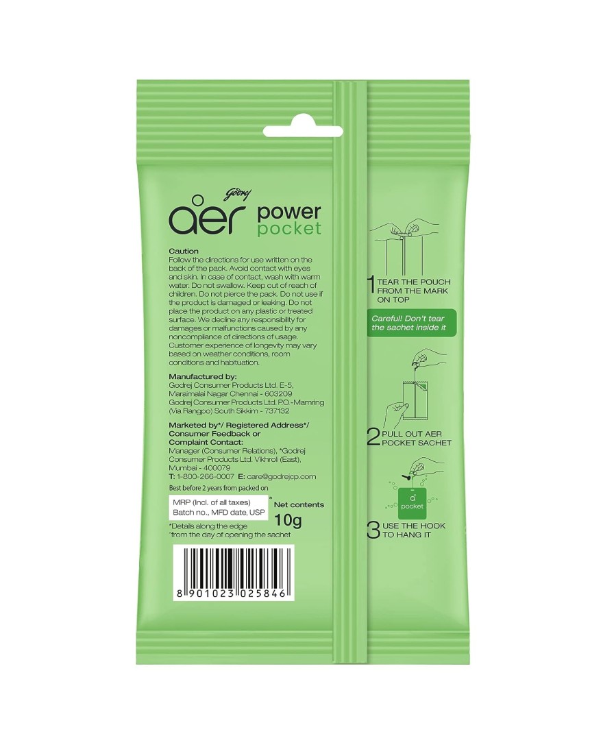 Godrej aer Power Pocket Bathroom Freshener | FRESH LUSH GREEN |10g | Lasts up to 30 days | Germ Protection