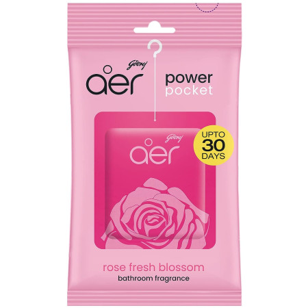 Godrej aer Power Pocket Bathroom Freshener | Rose Fresh Blossom |10g | Lasts up to 30 days | Germ Protection