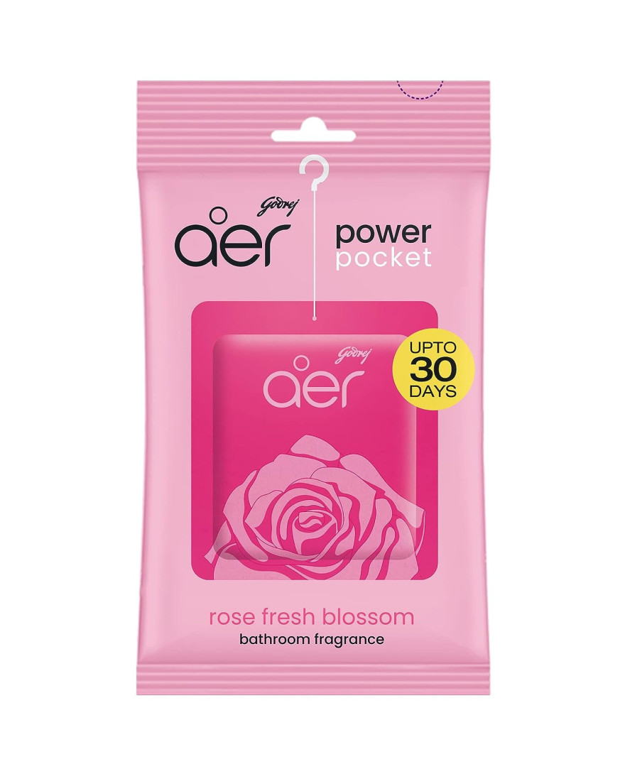 Godrej aer Power Pocket Bathroom Freshener – Rose Fresh Blossom (10g) | Lasts up to 30 days | Germ Protection