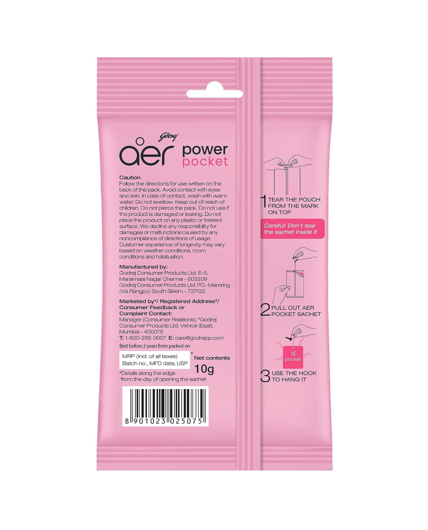 Godrej aer Power Pocket Bathroom Freshener – Rose Fresh Blossom (10g) | Lasts up to 30 days | Germ Protection