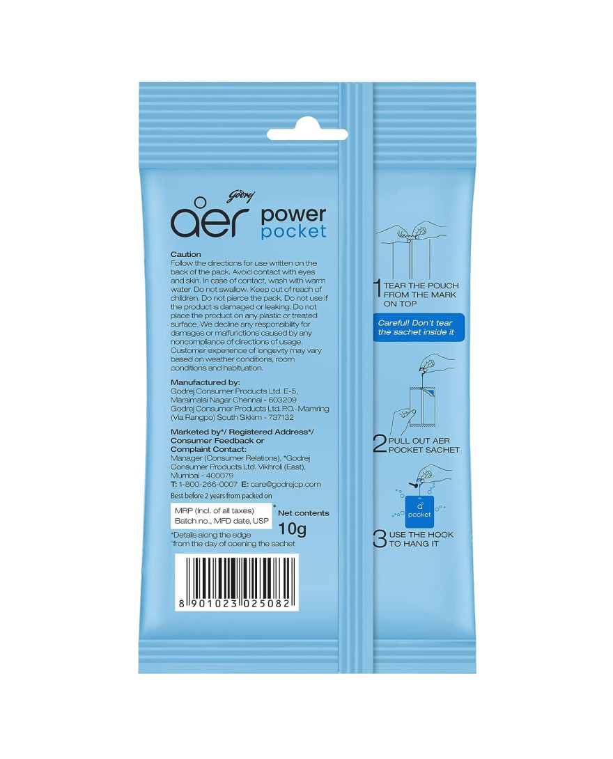 Godrej aer Power Pocket Bathroom Freshener – SEA BREEZE (10g) | Lasts up to 30 days | Germ Protection