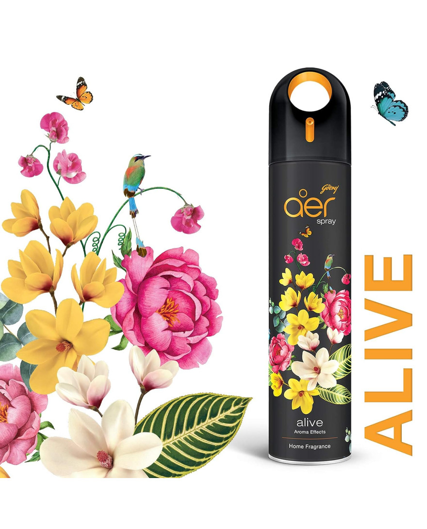 Godrej aer Spray | Room Freshener for Home & Office - ALIVE (220 ml) | Long-Lasting Fragrance