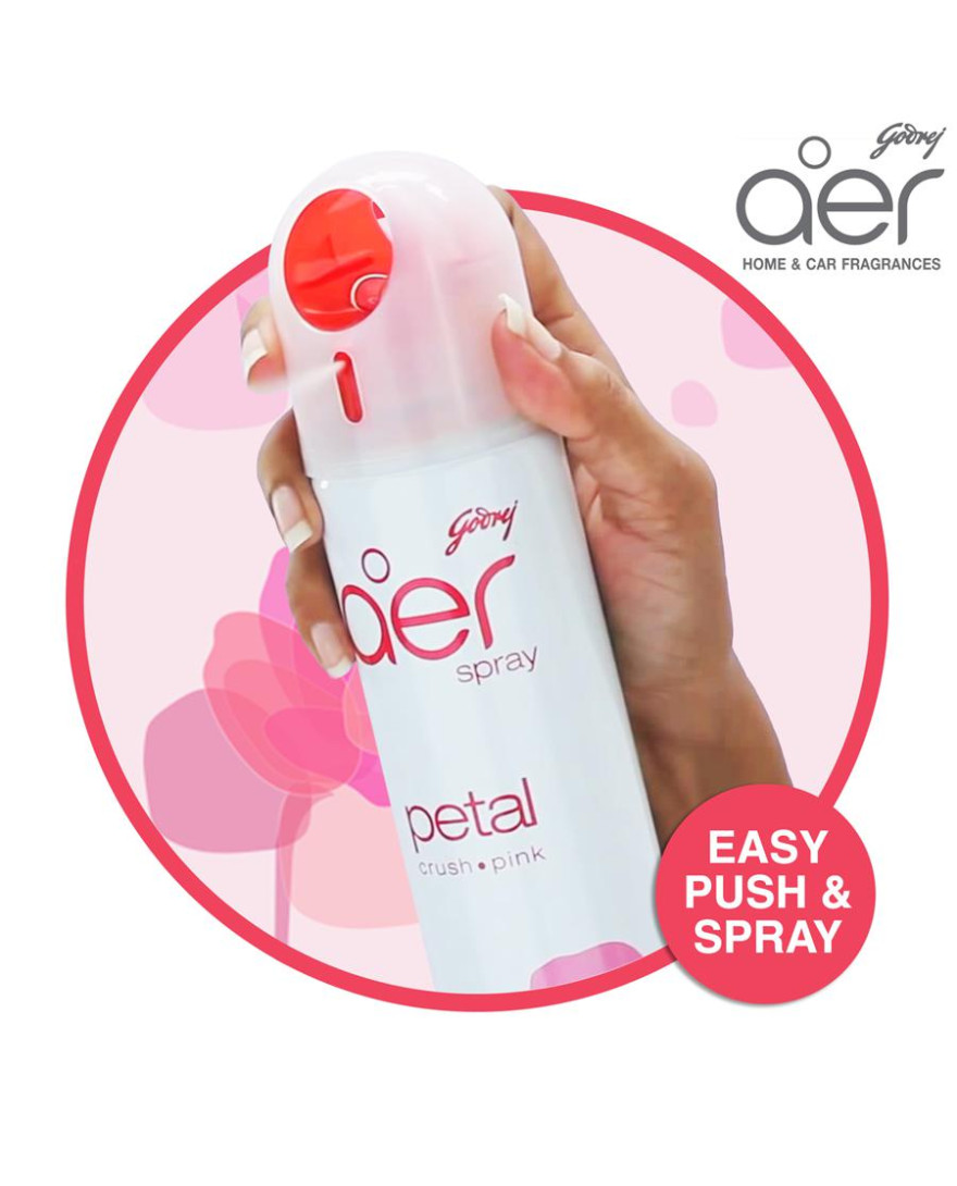 Godrej aer Spray | Room Freshener for Home And Office | PETAL CRUSH PINK | 220 ml | Long Lasting Fragrance
