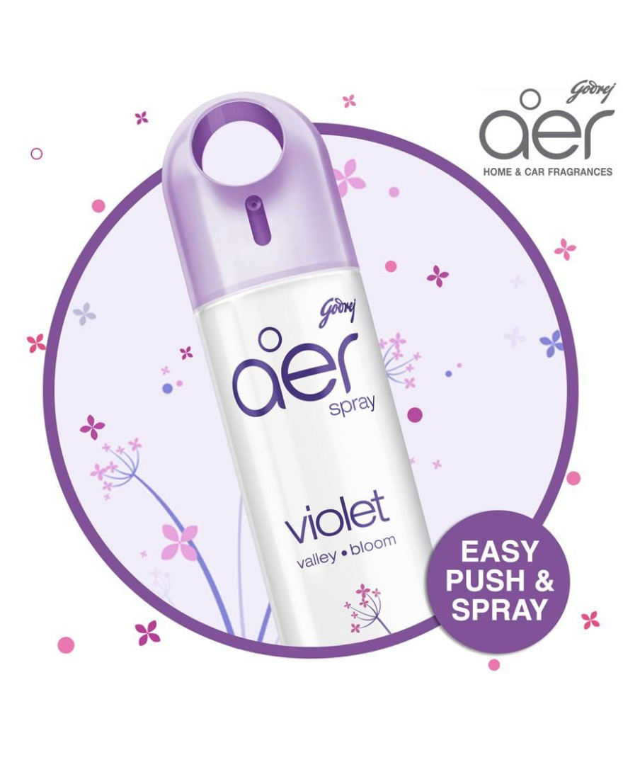 Godrej aer Spray | Room Freshener for Home And Office |  VIOLET VALLEY BLOOM | 220 ml | Long Lasting Fragrance