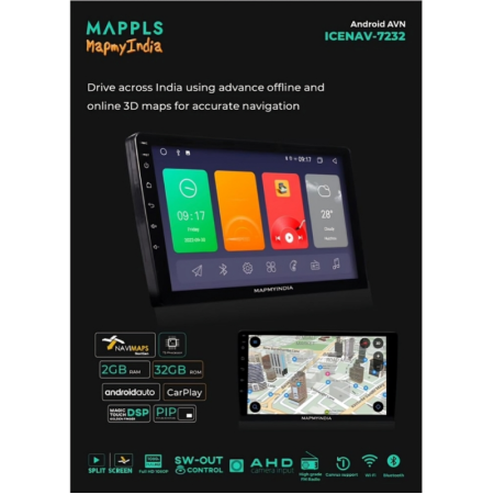 Map My India Android Multimedia Player 10 Inches ICENAV 7232 | 2GB RAM | 32GB ROM | WITH OFFLINE MAP