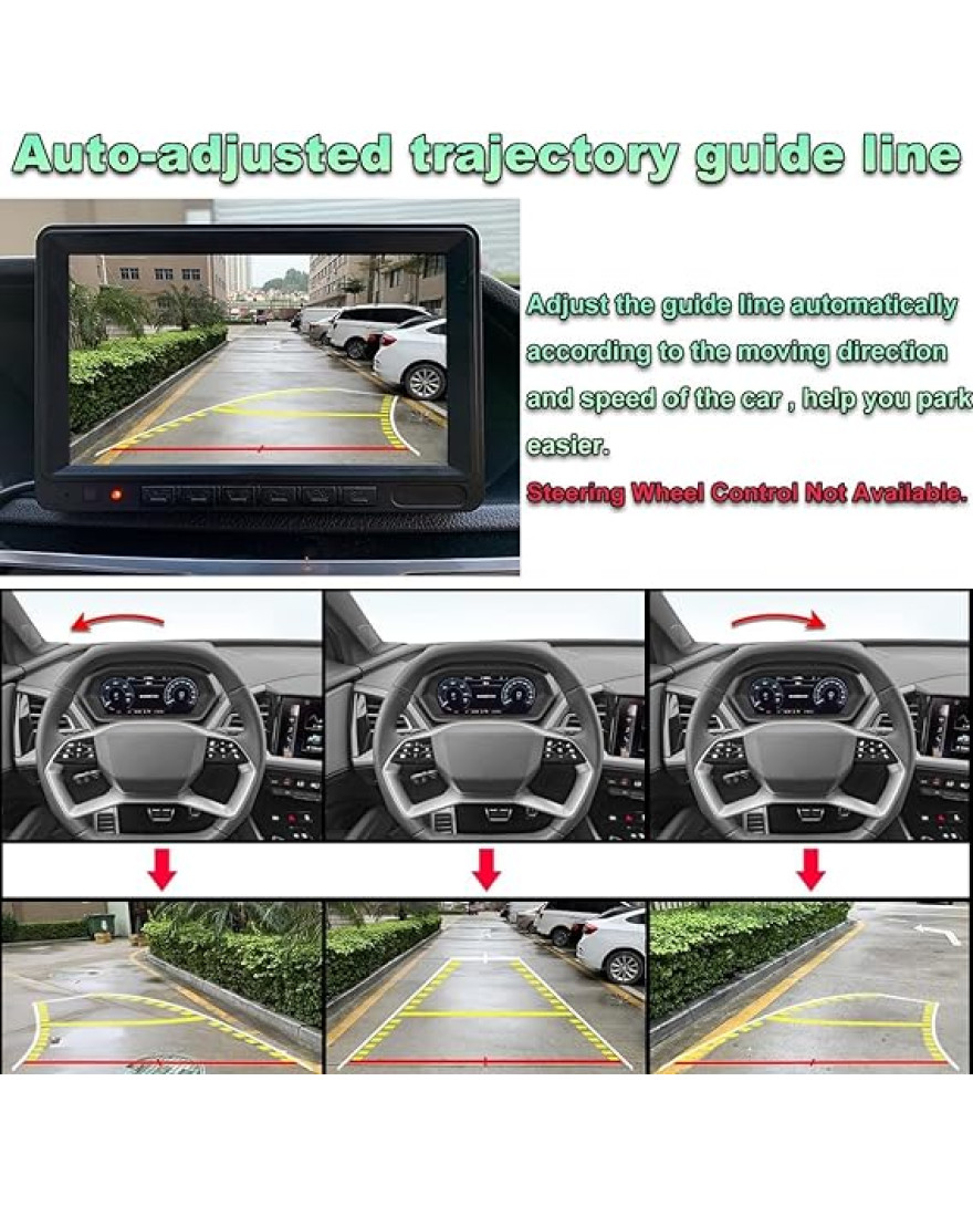 Audio Wheels Dynamic Path Guide Line with 150°Perfect View Angle Design Waterproof Universal 8 LED Lights Always Bright Night Lamp Rear View Car Reverse Camera
