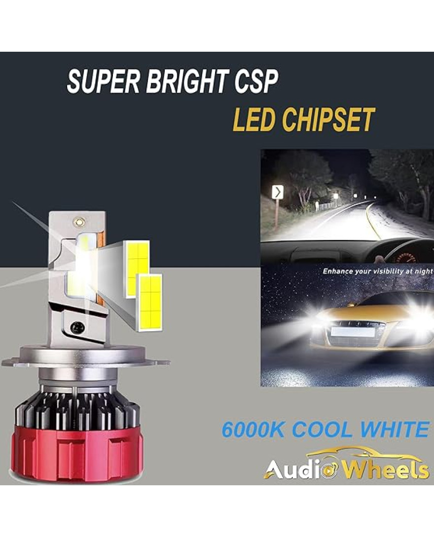 H4 Car Led Headlight Bulbs, 110W 16,000 Lumens Super Bright LED Headlight Conversion Kit for Cars 6000K Cool White Quick Installation Halogen Replacement, Pack of 2