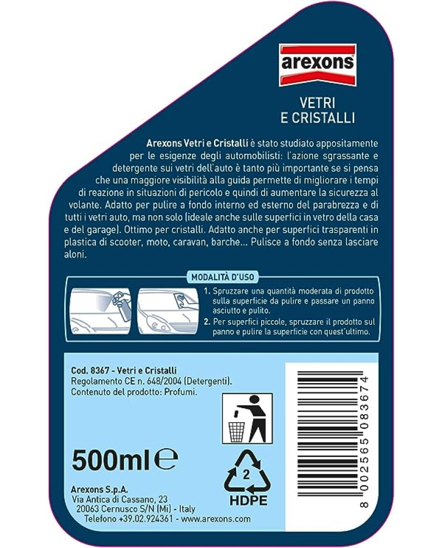 Arexons Glass Cleaner, 500ml | Streak-Free Shine | Removes Dirt, Grime, and Fingerprints | Suitable for Windows, Mirrors, and Glass Surfaces | Leaves Surfaces Crystal Clear