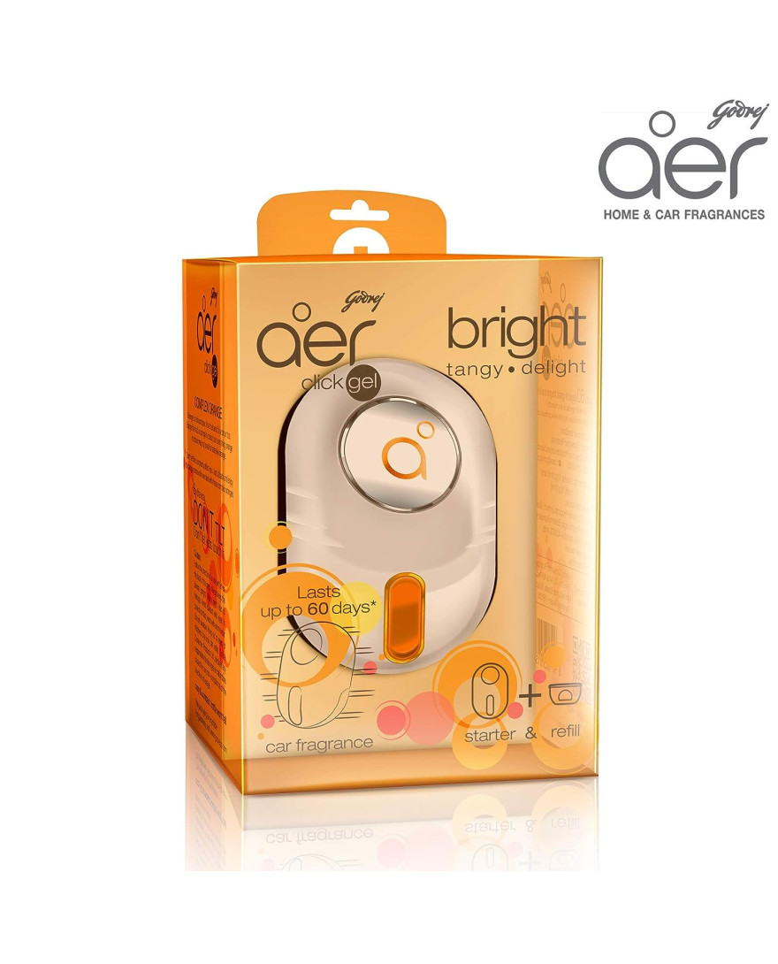 Godrej aer click, Car Vent Air Freshener Kit - Bright Tangy Delilght (10g) - Gel