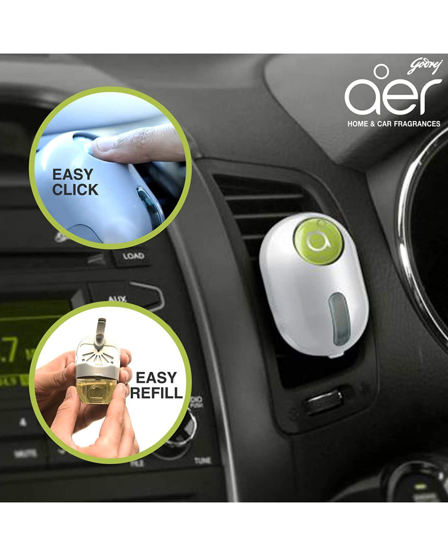 Godrej aer click | Car Vent Air Freshener Kit | Long Lasting | Spill proof | Fresh Lush Green | 10g