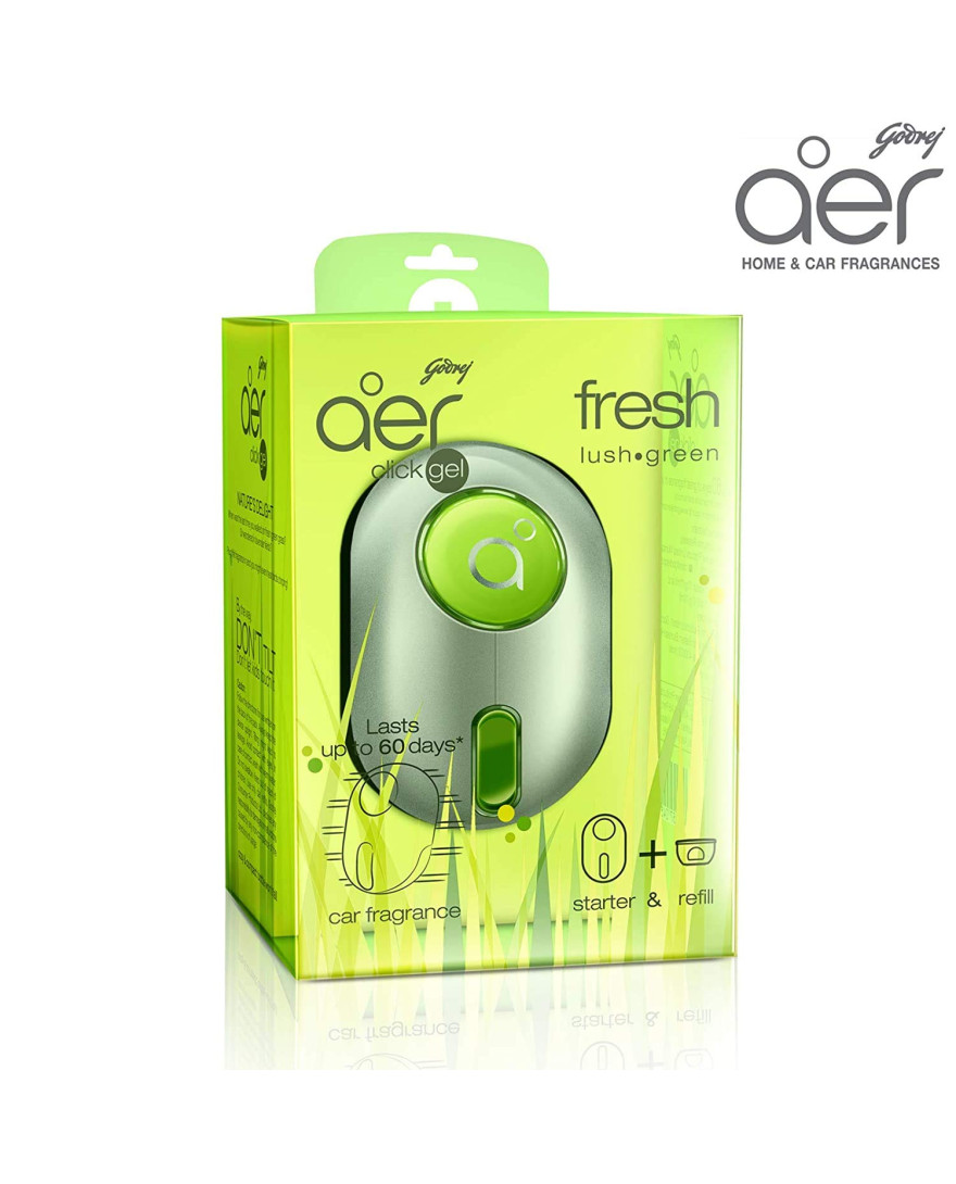 Godrej aer click | Car Vent Air Freshener Kit | Long Lasting | Spill proof | Fresh Lush Green | 10g