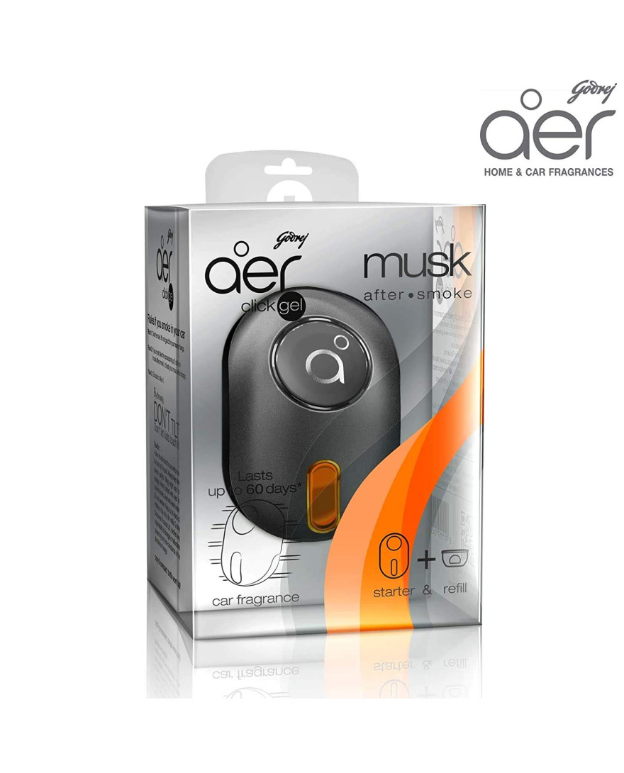 Godrej aer click | Car Vent Air Freshener Kit | Long Lasting | Spill proof | Musk After Smoke | 10g