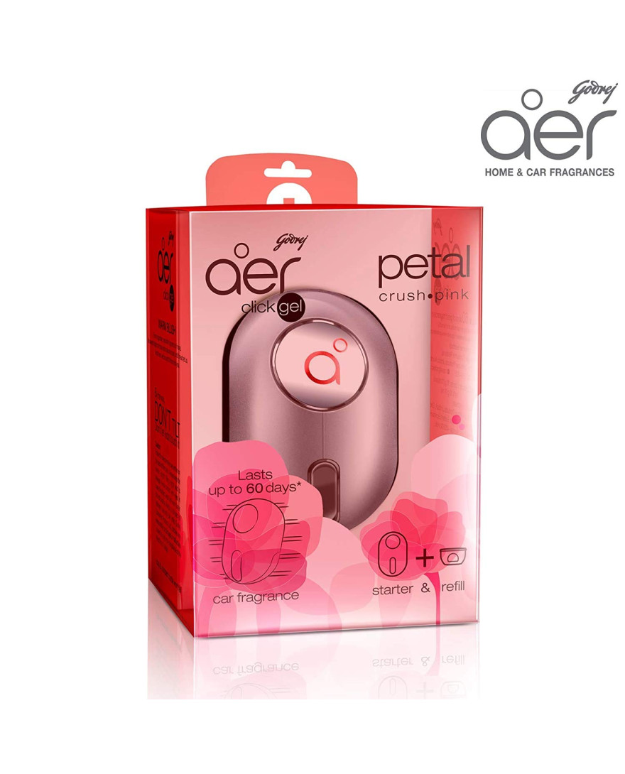 Godrej aer click | Car Vent Air Freshener Kit - Long-Lasting | Spill-proof | Petal Crush Pink Cocktail (10g)