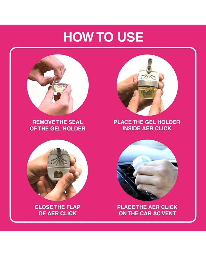 Godrej aer click | Car Vent Air Freshener Kit - Long-Lasting | Spill-proof | Petal Crush Pink Cocktail (10g)