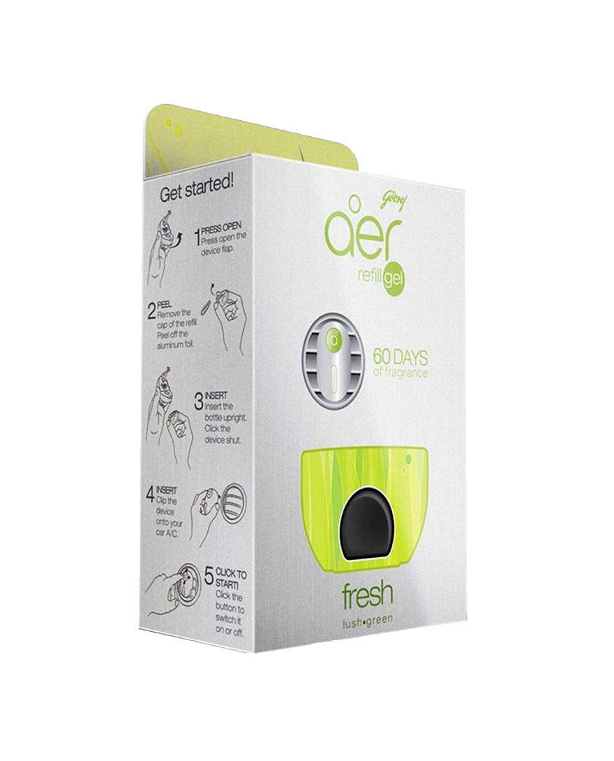Godrej aer click | Car Vent Air Freshener Refill - Long-Lasting | Spill-proof | Fresh Lush Green (10g)