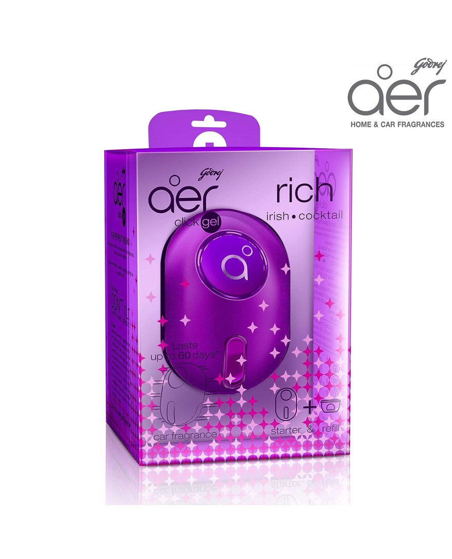 Godrej aer click | Car Vent Air Freshener Kit | Long Lasting | Spill proof | Rich Irish Cocktail | 10g