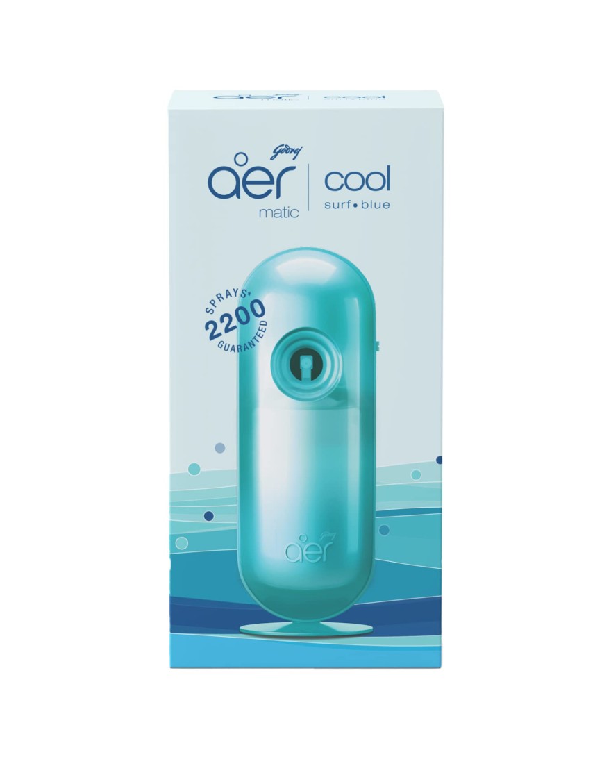 Godrej aer Matic Kit | Machine + 1 Refill | Automatic Room Fresheners with Flexi Control Spray | Cool Surf Blue | 2200 Sprays Guaranteed | Lasts up to 60 days |225ml